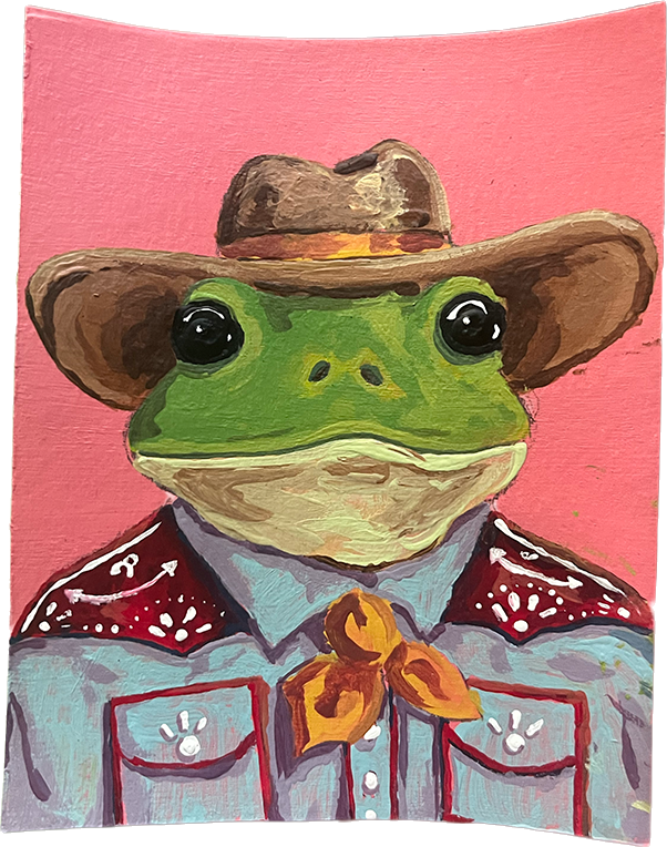 Painting of a frog in a cowboy hat
